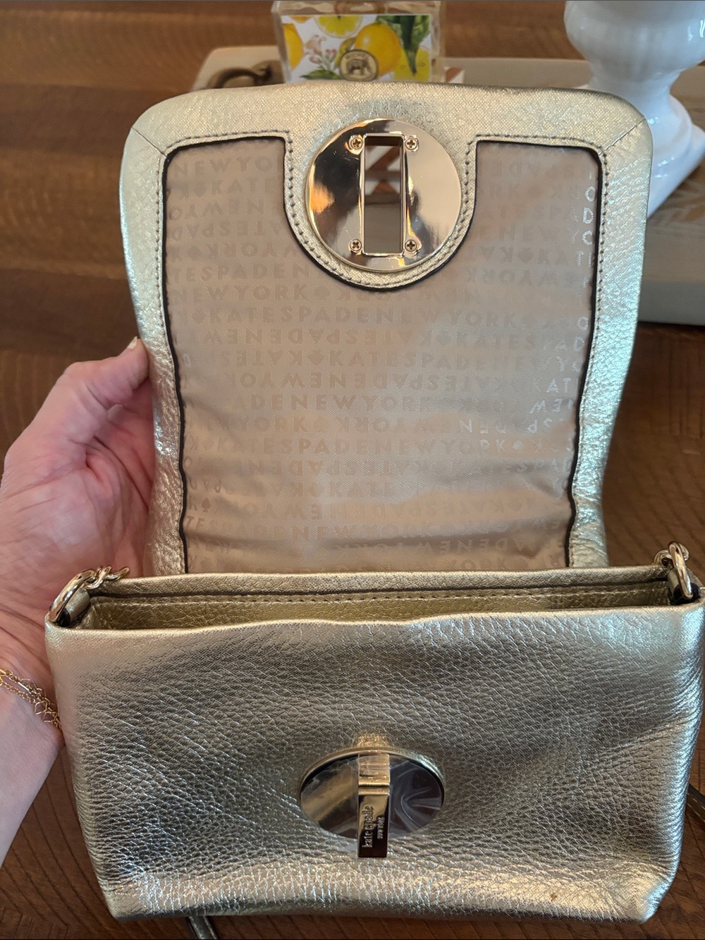 kate spade Astor court metallic gold, leather quilted Crossbody - Picture 5 of 7